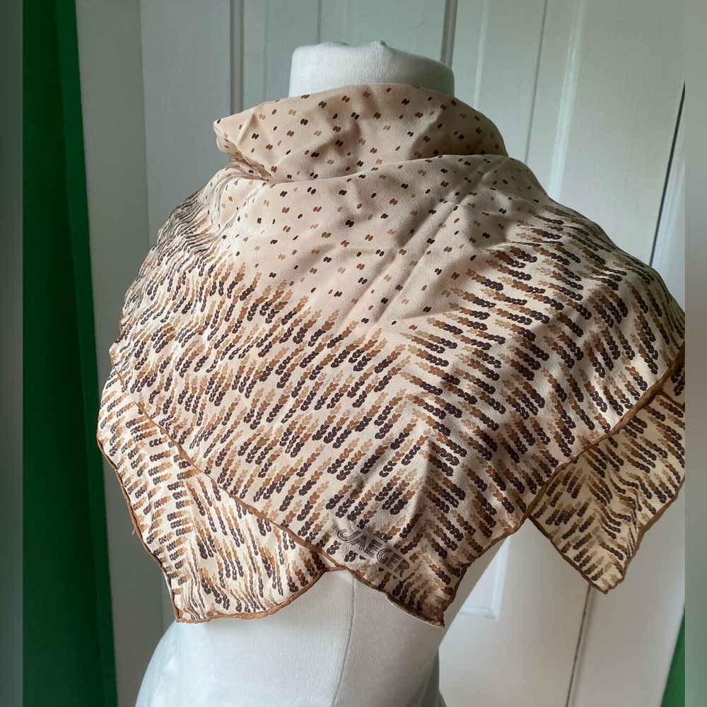 Vintage Jaeger brown Beige Patterned Silk Scarf - made in Italy